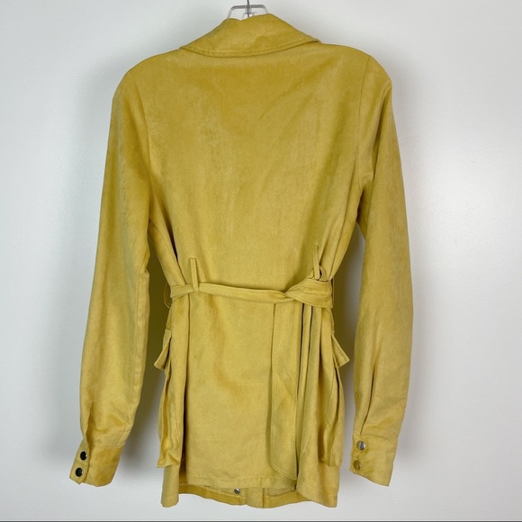 PRETTYLITTLETHING Mustard Yellow Faux Suede Pocket Detail Jacket + Shorts SZ 2 - Picture 8 of 16